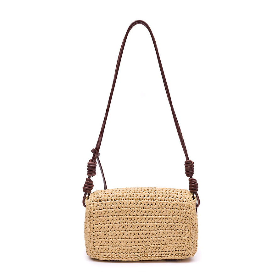 BOLSA FLAP CROCHÊ PEQUENA  MONOGRAMA SOFT RAFIA CREME