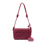 BOLSA  FLAP  PEQUENA MONOGRAMA CROCHÊ CHERRY/RAFIA BURGUNDY