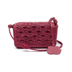 BOLSA  FLAP  PEQUENA MONOGRAMA CROCHÊ CHERRY/RAFIA BURGUNDY