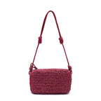 BOLSA  FLAP  PEQUENA MONOGRAMA CROCHÊ CHERRY/RAFIA BURGUNDY