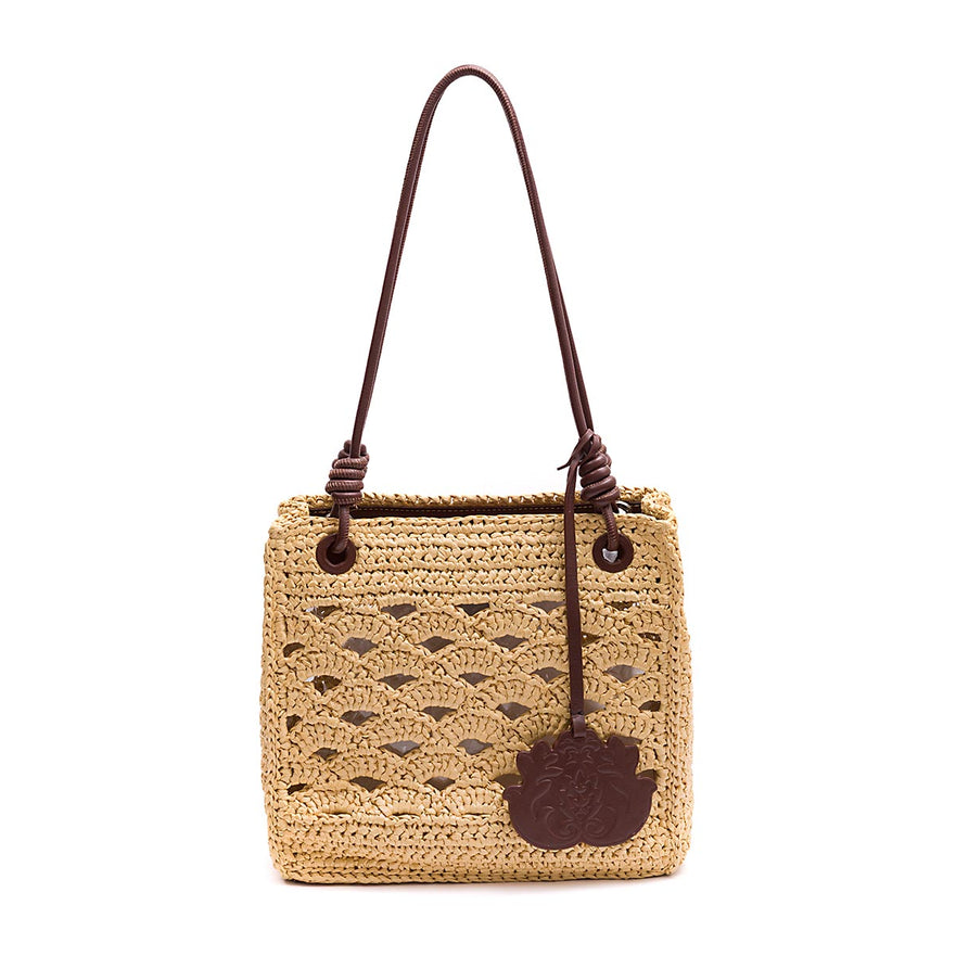 BOLSA TOTE MONOGRAMA MAXI  RÁFIA SOFT PINHAO/RAFIA CREME