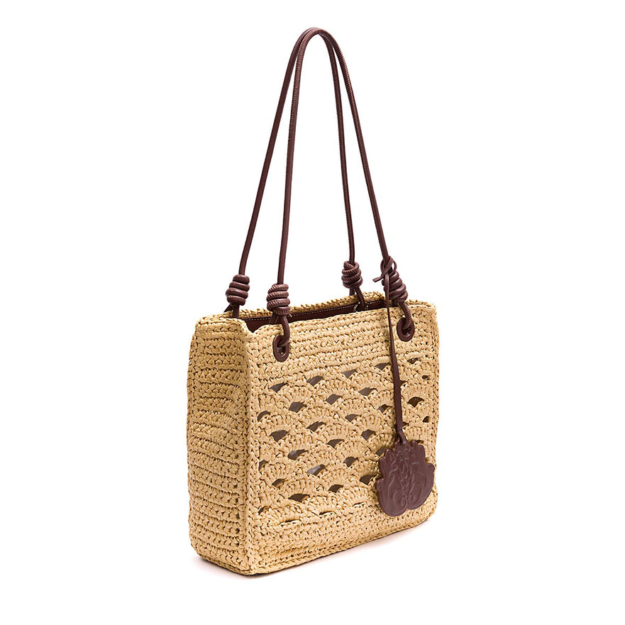 BOLSA TOTE MONOGRAMA MAXI  RÁFIA SOFT PINHAO/RAFIA CREME