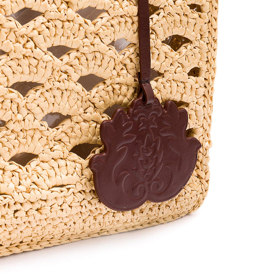 BOLSA TOTE MONOGRAMA MAXI  RÁFIA SOFT PINHAO/RAFIA CREME