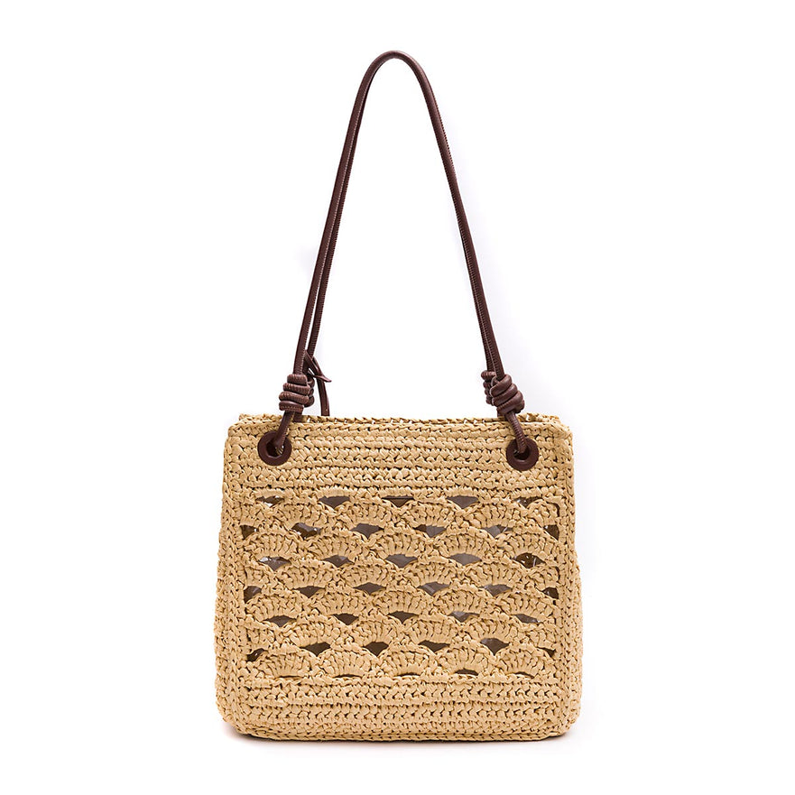 BOLSA TOTE MONOGRAMA MAXI  RÁFIA SOFT PINHAO/RAFIA CREME