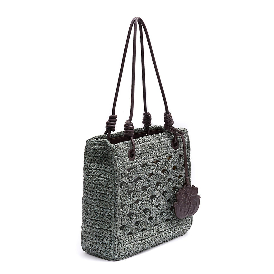 BOLSA TOTE MONOGRAMA MAXI RÁFIA-SOFT EXPRESSO/RAFIA JADE