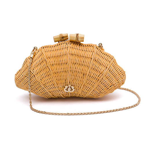BOLSA CLUTCH CONCHA PEQUENA AYLA RATTAN NATURAL