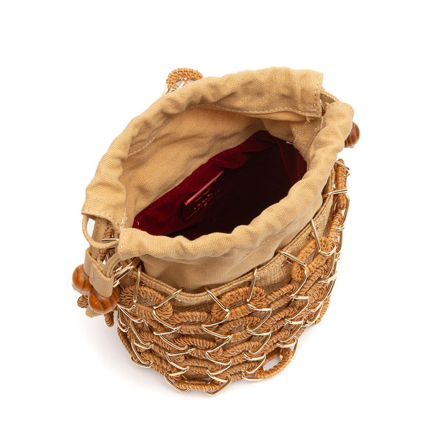BOLSA BUCKET LARA PEQUENA  RATTAN NATURAL
