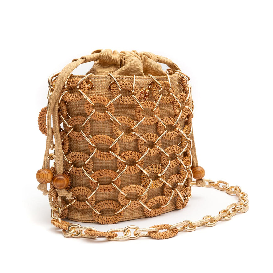 BOLSA BUCKET LARA PEQUENA  RATTAN NATURAL