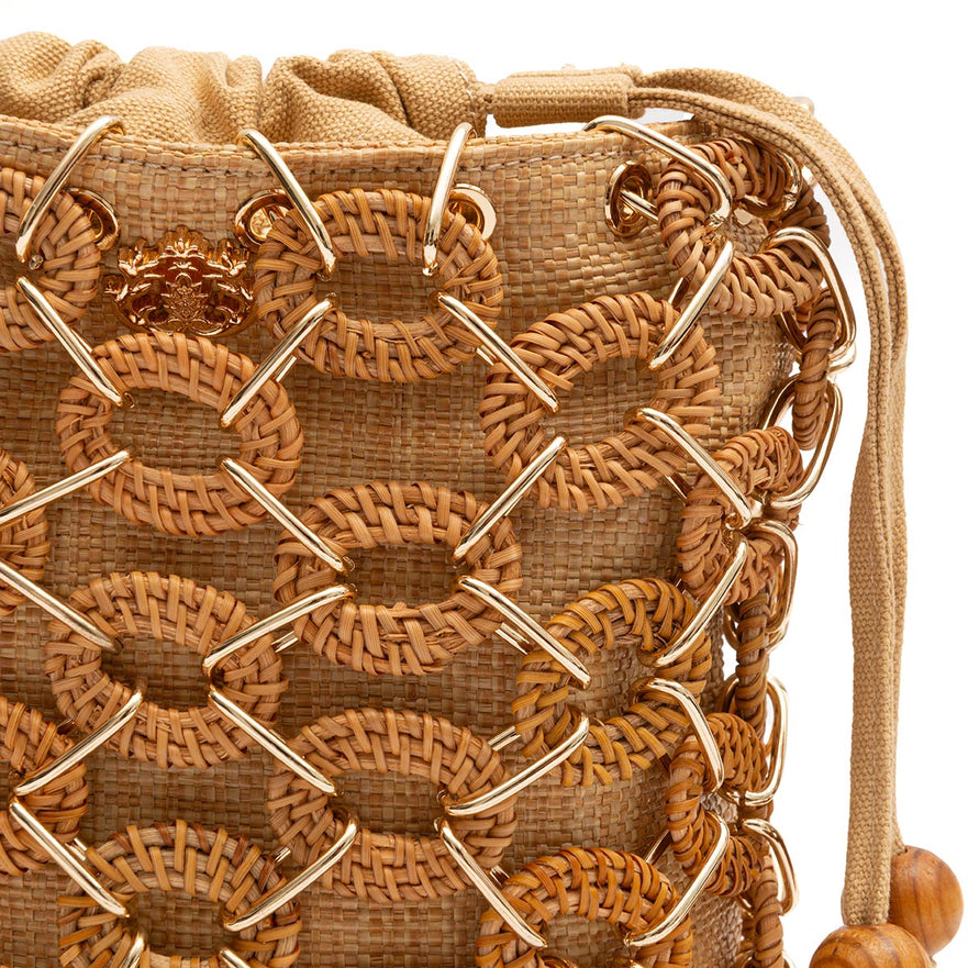 BOLSA BUCKET LARA PEQUENA  RATTAN NATURAL