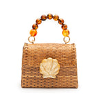 BOLSA TOP HANDLE RATTAN PEQUENA NATURAL FECHO CONCHA