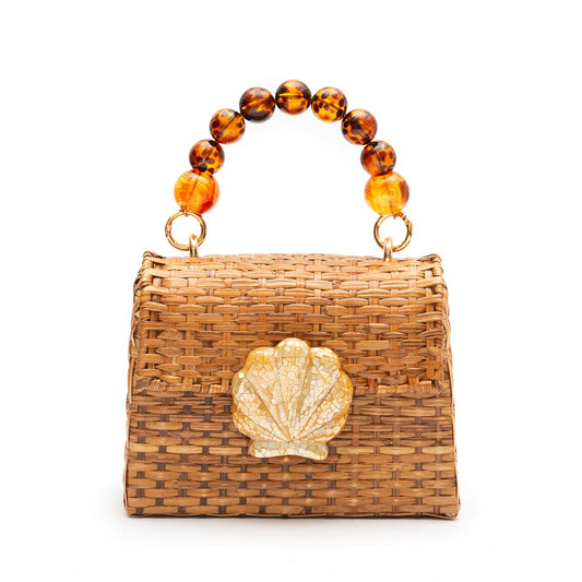 BOLSA TOP HANDLE RATTAN PEQUENA NATURAL FECHO CONCHA