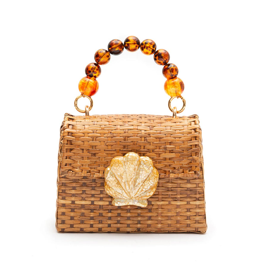 BOLSA TOP HANDLE RATTAN PEQUENA NATURAL FECHO CONCHA