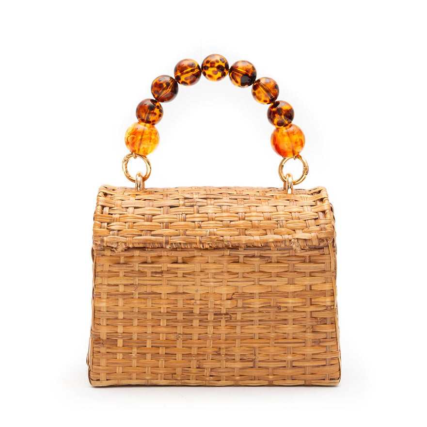 BOLSA TOP HANDLE RATTAN PEQUENA NATURAL FECHO CONCHA