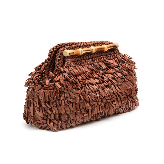 BOLSA POUCH FRANJA MEDIA  DE RAFIA CACAU