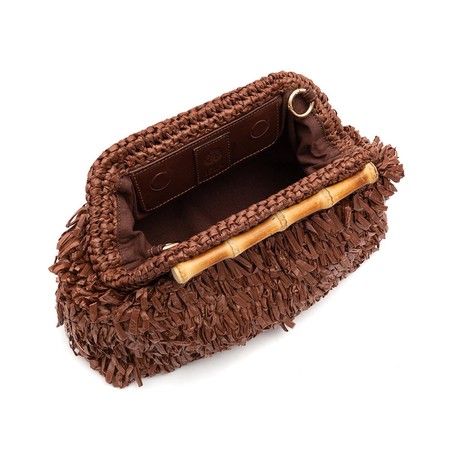 BOLSA POUCH FRANJA MEDIA  DE RAFIA CACAU
