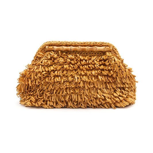 BOLSA POUCH FRANJA MÉDIA DE RÁFIA NATURAL
