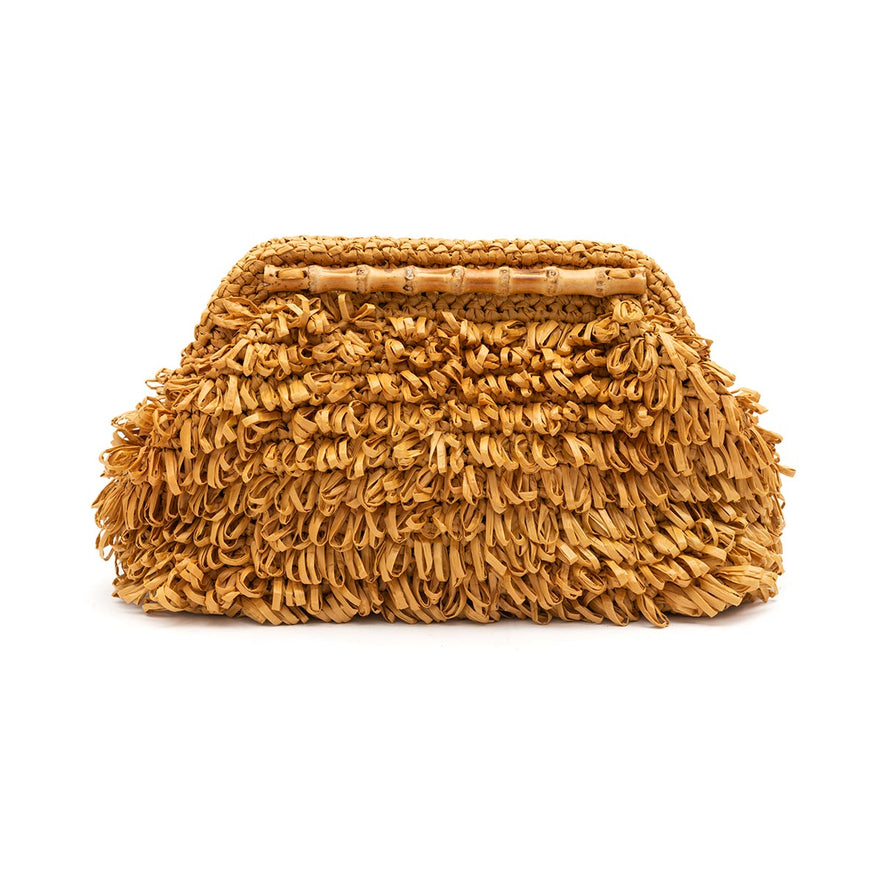 BOLSA POUCH FRANJA MÉDIA DE RÁFIA NATURAL