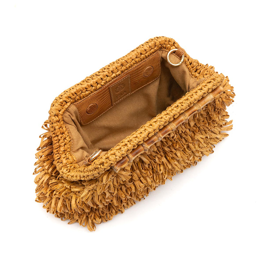 BOLSA POUCH FRANJA MÉDIA DE RÁFIA NATURAL