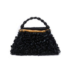 BOLSA POUCH  MEDIA FRANJA DE RÁFIA PRETO
