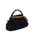 BOLSA POUCH  MEDIA FRANJA DE RÁFIA PRETO