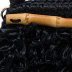 BOLSA POUCH  MEDIA FRANJA DE RÁFIA PRETO