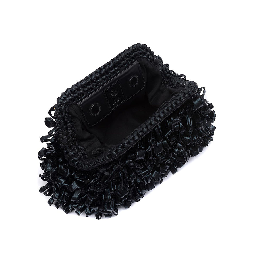 BOLSA POUCH  MEDIA FRANJA DE RÁFIA PRETO