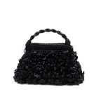 BOLSA POUCH  MEDIA FRANJA DE RÁFIA PRETO