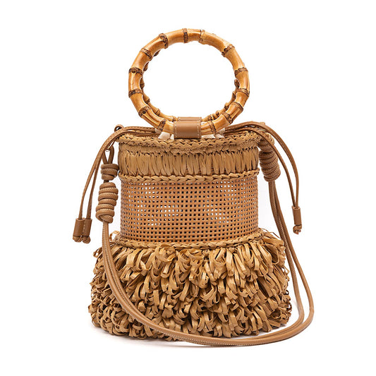 BOLSA BUCKET MEDIA CROCHÊ NATURAL