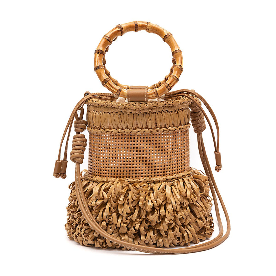 BOLSA BUCKET MEDIA CROCHÊ NATURAL