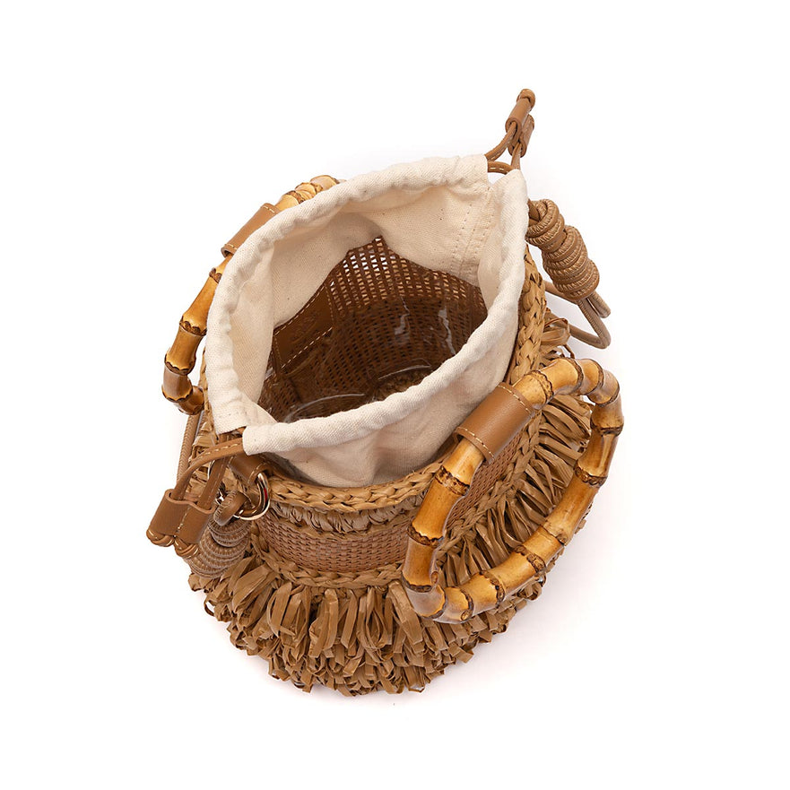 BOLSA BUCKET MEDIA CROCHÊ NATURAL