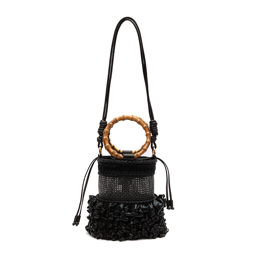 BOLSA BUCKET MEDIA CROCHÊ PRETO