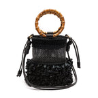 BOLSA BUCKET MEDIA CROCHÊ PRETO