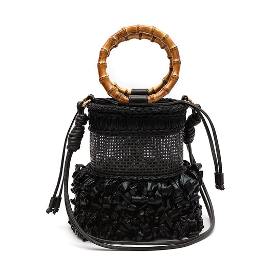 BOLSA BUCKET MEDIA CROCHÊ PRETO