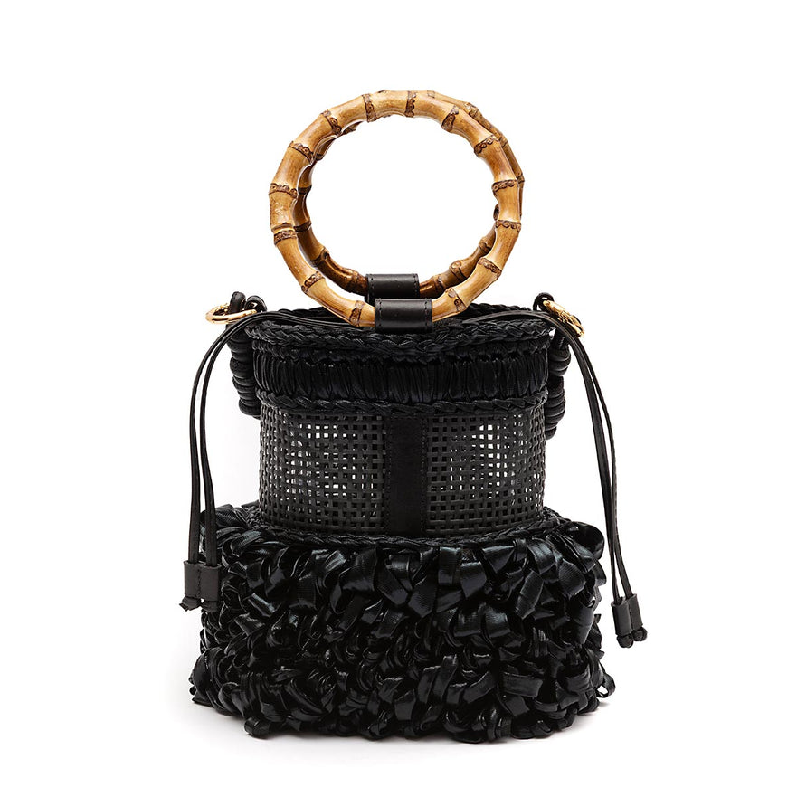 BOLSA BUCKET MEDIA CROCHÊ PRETO