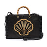 BOLSA TOTE  GRANDE EM PALHA NATURAL  PRETA CONCHA
