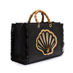 BOLSA TOTE  GRANDE EM PALHA NATURAL  PRETA CONCHA