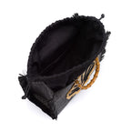 BOLSA TOTE  GRANDE EM PALHA NATURAL  PRETA CONCHA