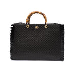 BOLSA TOTE  GRANDE EM PALHA NATURAL  PRETA CONCHA