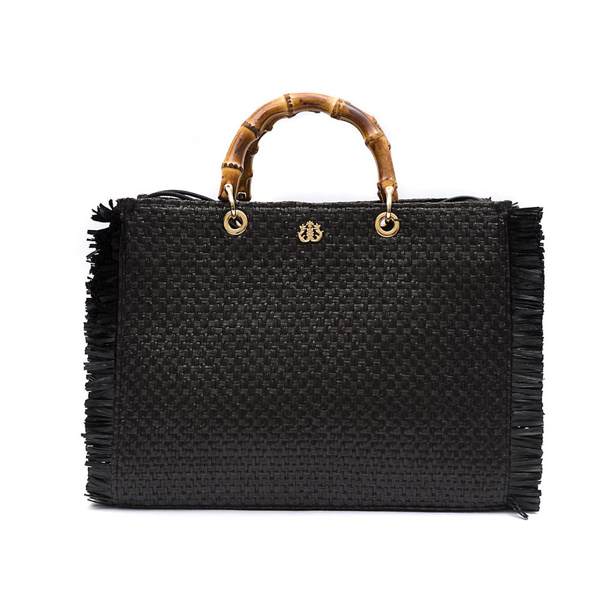 BOLSA TOTE  GRANDE EM PALHA NATURAL  PRETA CONCHA