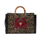 BOLSA TOTE GRANDE EM PALHA NATURAL ZEBRA CARANGUEJO