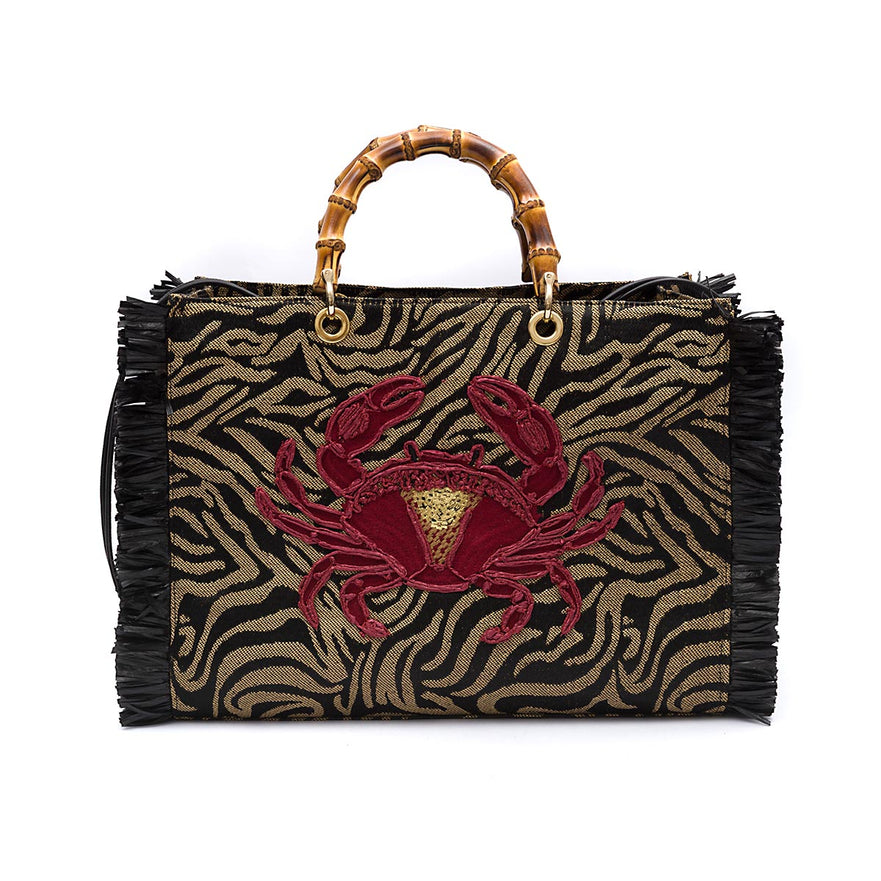 BOLSA TOTE GRANDE EM PALHA NATURAL ZEBRA CARANGUEJO