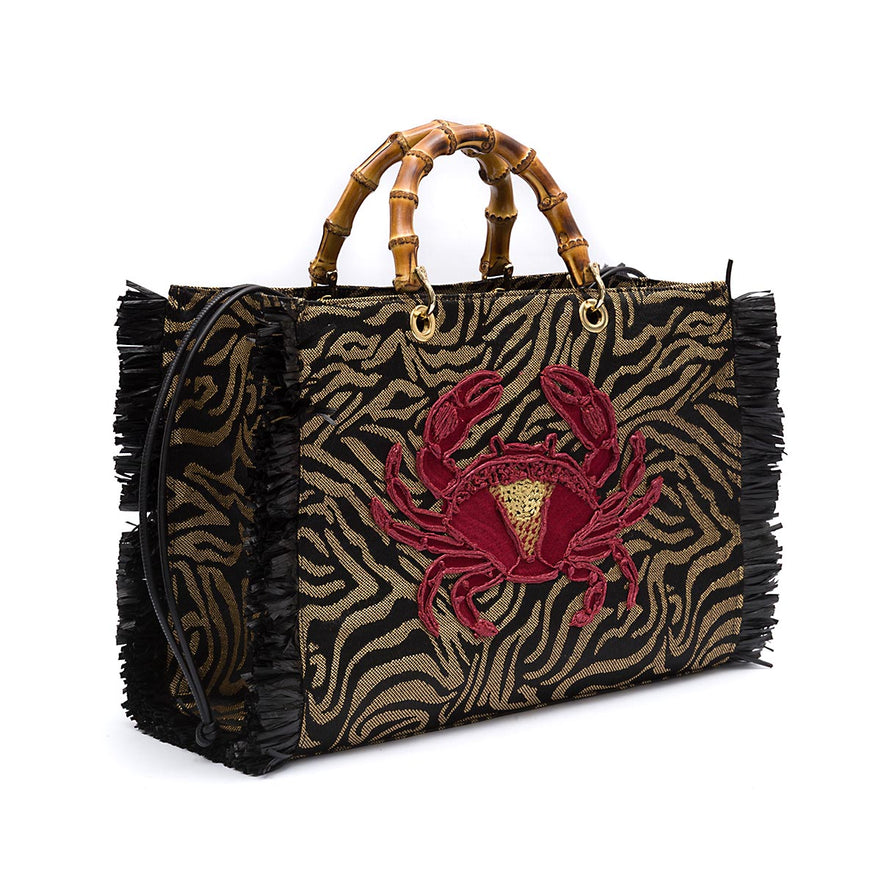 BOLSA TOTE GRANDE EM PALHA NATURAL ZEBRA CARANGUEJO