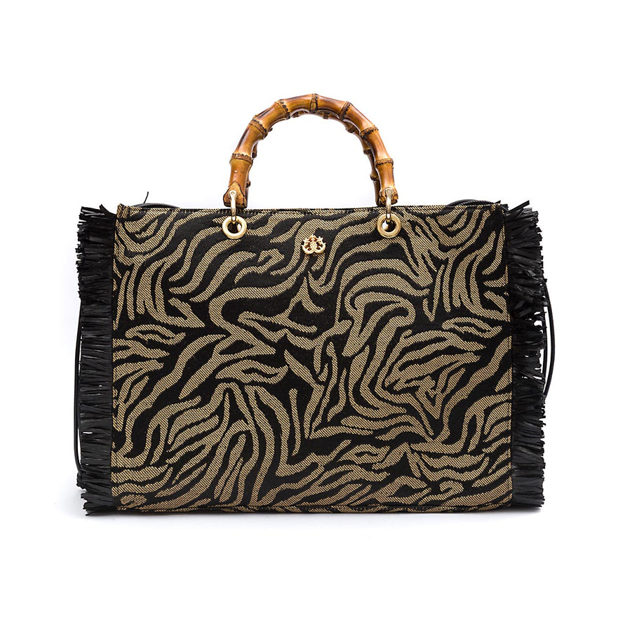 BOLSA TOTE GRANDE EM PALHA NATURAL ZEBRA CARANGUEJO