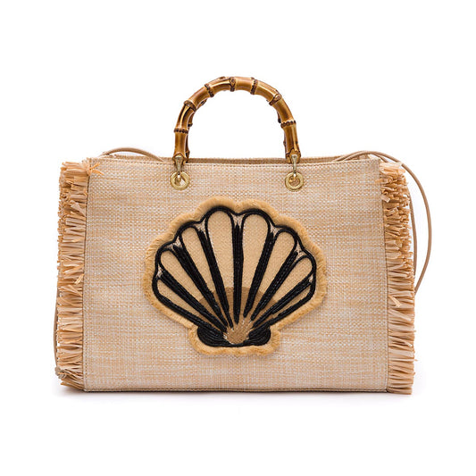 BOLSA TOTE GRANDE EM PALHA NATURAL CONCHA