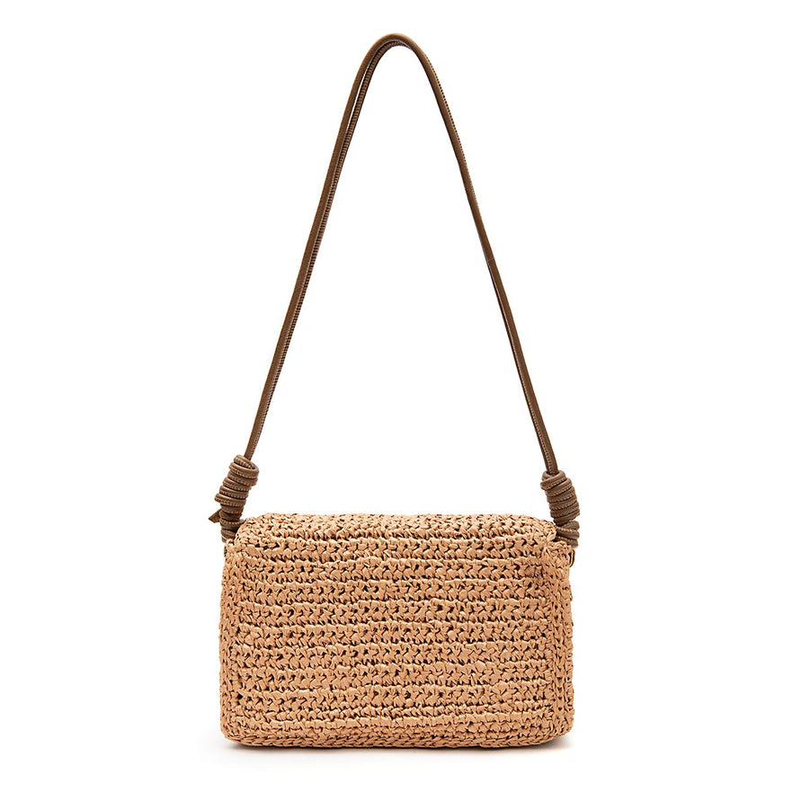 BOLSA FLAP IARA MEDIA CROCHE CAFÉ LEITE