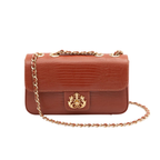 BOLSA BAGUETE ANNE PEQUENA COURO LIZARD JASPE OURO