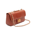 BOLSA BAGUETE ANNE PEQUENA COURO LIZARD JASPE OURO