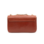 BOLSA BAGUETE ANNE PEQUENA COURO LIZARD JASPE OURO