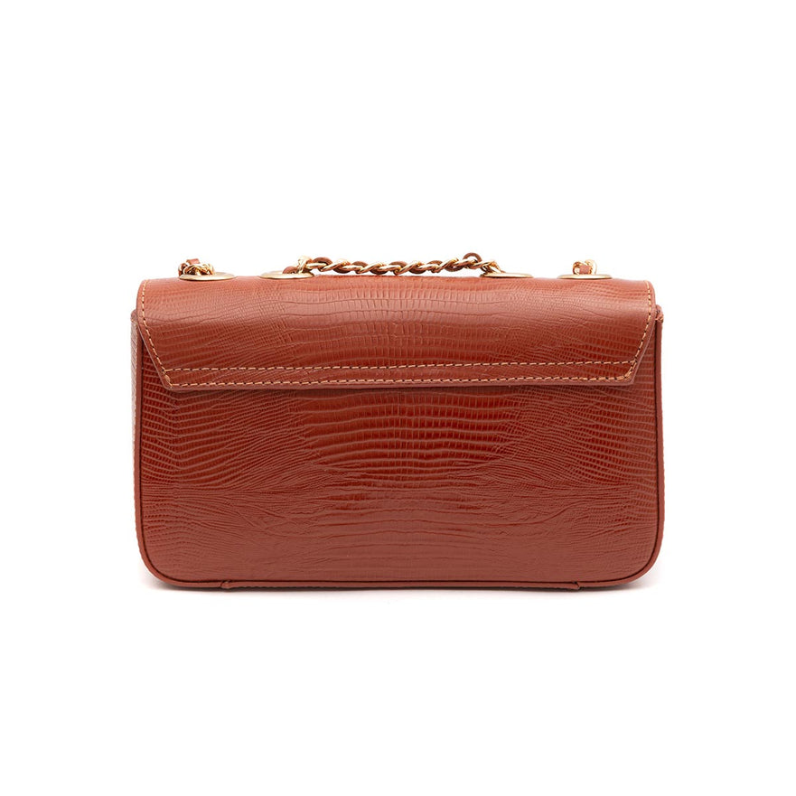 BOLSA BAGUETE ANNE PEQUENA COURO LIZARD JASPE OURO