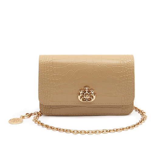 BOLSA CARTEIRA  FOREVER PEQUENA COURO NEW CROCO NATA OURO